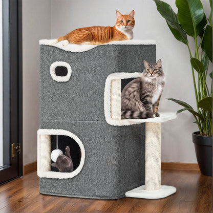Cozy Double-Layer Cat House with Climbing Stand & Scratching Posts