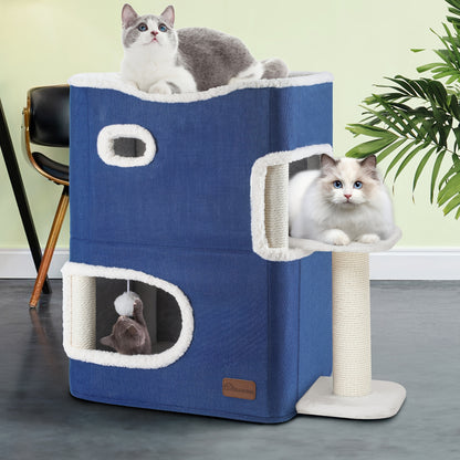 Cozy Double-Layer Cat House with Climbing Stand & Scratching Posts