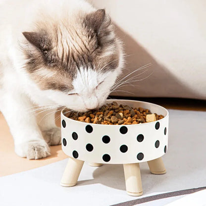 Black And White Polka Dot Checkerboard Pattern Cat Bowl