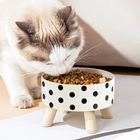 Black And White Polka Dot Checkerboard Pattern Cat Bowl