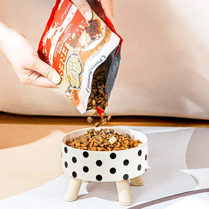 Black And White Polka Dot Checkerboard Pattern Cat Bowl