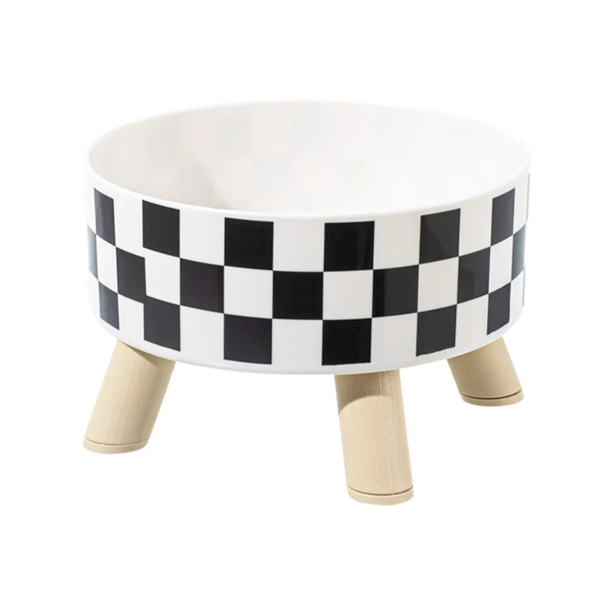 Black And White Polka Dot Checkerboard Pattern Cat Bowl
