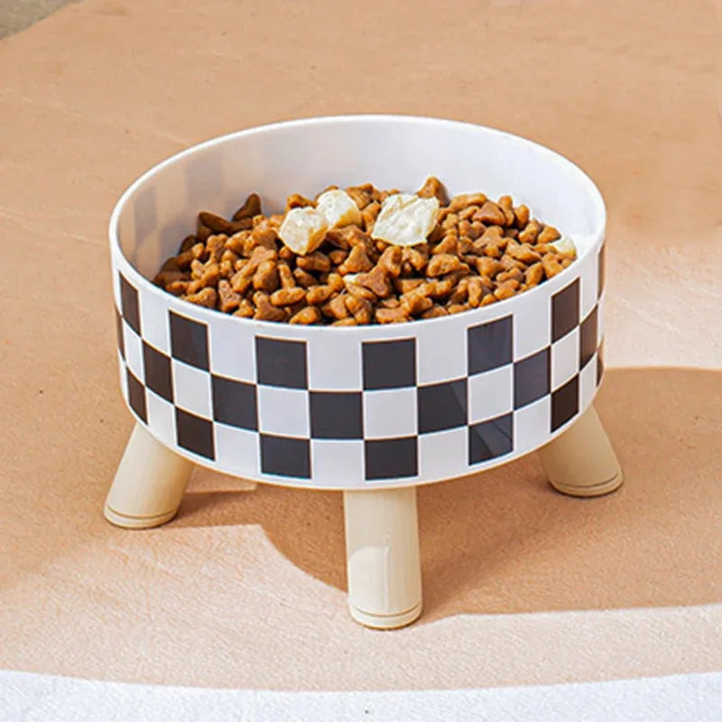Black And White Polka Dot Checkerboard Pattern Cat Bowl