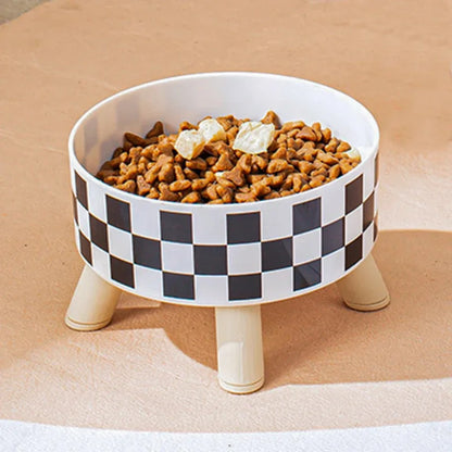 Black And White Polka Dot Checkerboard Pattern Cat Bowl