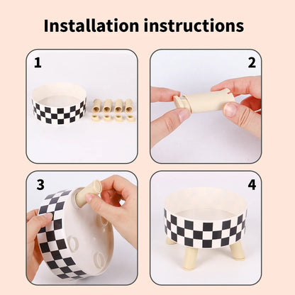 Black And White Polka Dot Checkerboard Pattern Cat Bowl