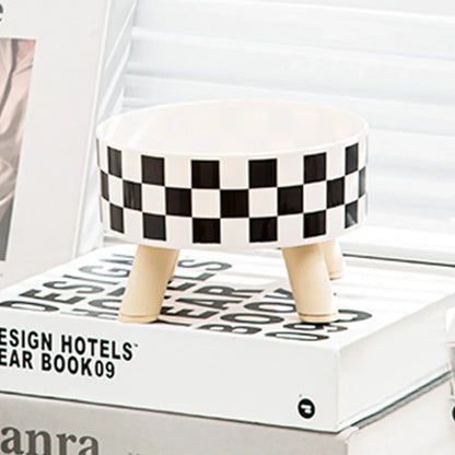 Black And White Polka Dot Checkerboard Pattern Cat Bowl