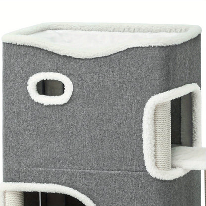 Cozy Double-Layer Cat House with Climbing Stand & Scratching Posts